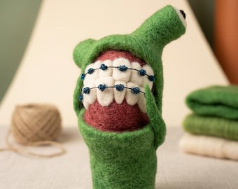 Needle Felted Dental Monster, Funny Dentist Office Decor, Orthodontist Gift, Wool Art