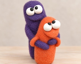 Handmade Felt Monster Duo, Needle Felted Wool Figurines, Whimsical Home Decor