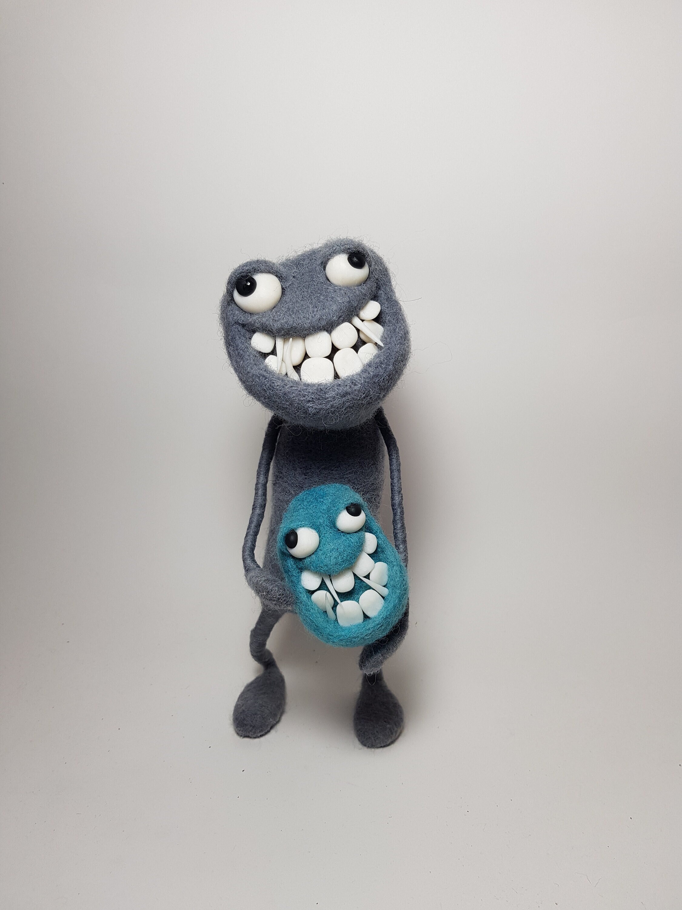 Felted Monster with Look-a-Like Monster Friend, Quasimodo doll, OOAK wool doll