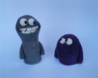 Needle felted monster figurines, Whimsical shelf decoration, Wool sculptures