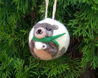 Felted wool Christmas bauble, Festive hanging ornament, Christmas tree decoration