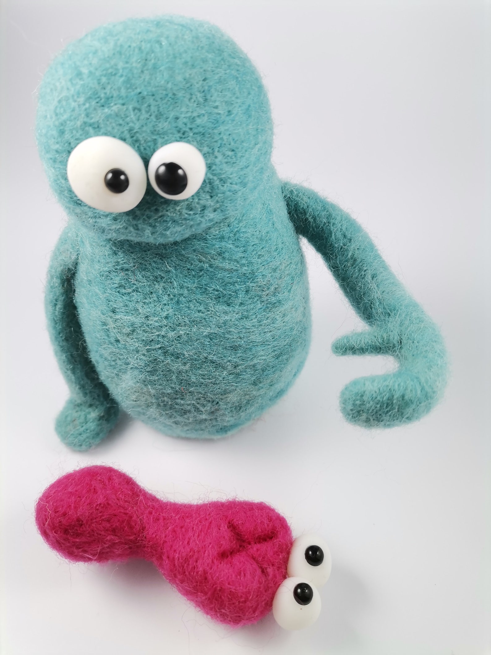 Two Needle Felted Monsters Blue Squeezing Yellow Loving Soft Etsy