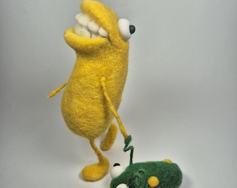 Poseable Needle Felted Monster with Bug Sculpture | Whimsical Wool Desk Decor