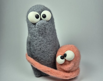Needle Felted Parent and Child Sculpture • Collectible Wool Figurines • Handmade Felt Art
