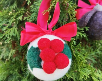 Needle felted tree ball ornament, Christmas tree bauble raindeer, poinsettia royal flower, beautiful Christmas gift