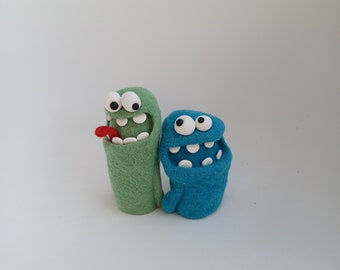 Needle felted monster figurines, wool friends gift, Whimsical shelf decoration, Wool sculptures