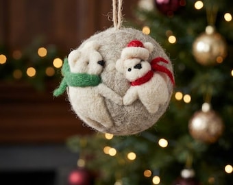Felted wool Christmas bauble, Festive hanging ornament, Christmas tree decoration,
