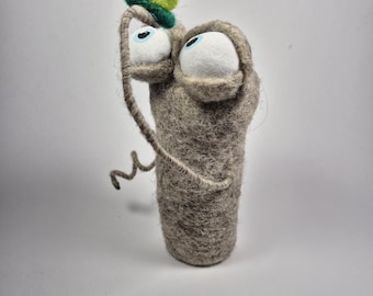 Needle Felted Forest Monster with Butterfly | OOAK Wool Creature, Woodland Decor