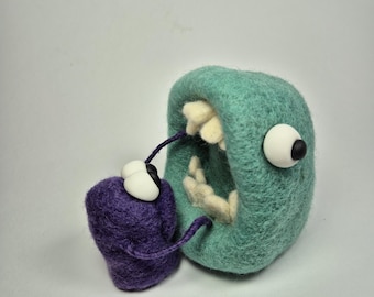 Needle Felted Dental Monster Duo, Dentist Office Decor, Handmade Wool Figurines
