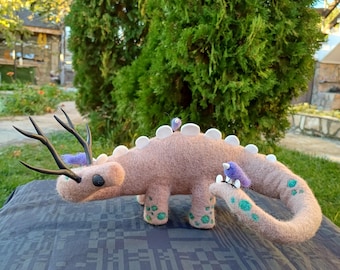 Needle felted dinosaur, Shelf decoration, Handmade Wool Dragon