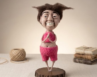 Needle Felted Human Sculpture, Woolen yoga girl doll