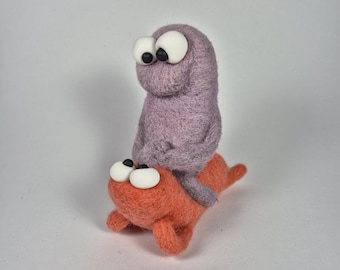 OOAK Needle Felted Monster Riding Creature – Whimsical Fiber Art Sculpture – Handmade Felt Art Doll