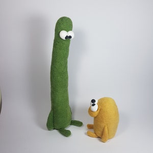 Felted long monster with short monster friend, Room decoration