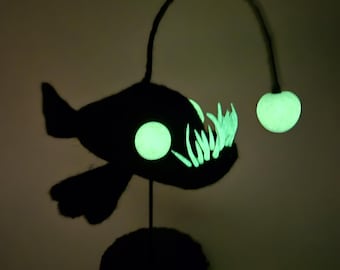 Needle Felted Angler Fish Monster – Glow in Dark Sculpture, Fiber Art Creature