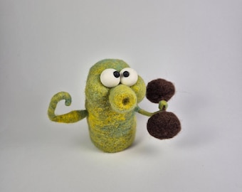 Needle Felted Fitness Monster • Handmade Wool Gym Decor