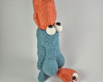 Needle felted Monster swallowing his little friend, Wool art monster dolls, Living room decoration