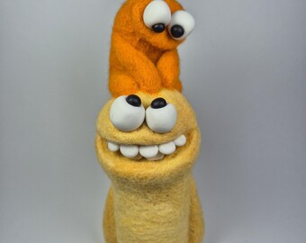 Mostro giocattolo in feltro, statuetta in lana, decorazione per la casa, regalo artistico per libreria, pezzo unico.