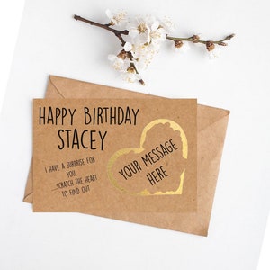 Scratch to Reveal Kraft Card / Custom Made Scratch Off Tarjeta personalizada Cumpleaños Sorpresa Aniversario Concierto Festival de Cine