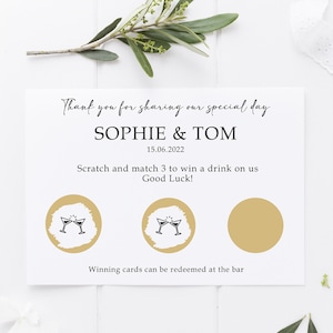 Personalised Wedding Scratch to Win Cards Wedding Favours Drinks Token Custom Scratch to win Card Fun Unusual Wedding Favour image 1