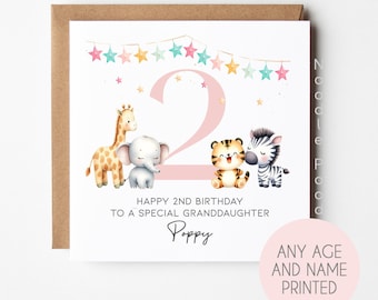 Personalised Custom Granddaughter Card | 1st 2nd 3rd Birthday Card | Granddaughter 1st Birthday Safari Animal Card | 2nd Birthday Card