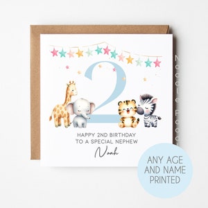 Carte Neveu personnalisée | 1er 2e 3e anniversaire | 1er anniversaire de son neveu | Carte Safari animal pour neveu | Carte de fête d'anniversaire