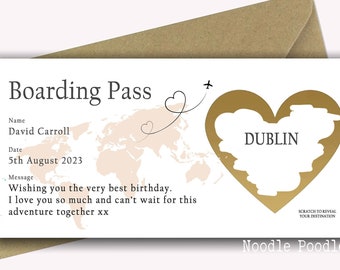 Personalised Scratch Reveal Boarding Pass | Scratch Off Surprise Boarding Card | Faux Fake Boarding Pass For Surprise Holiday  Reveal