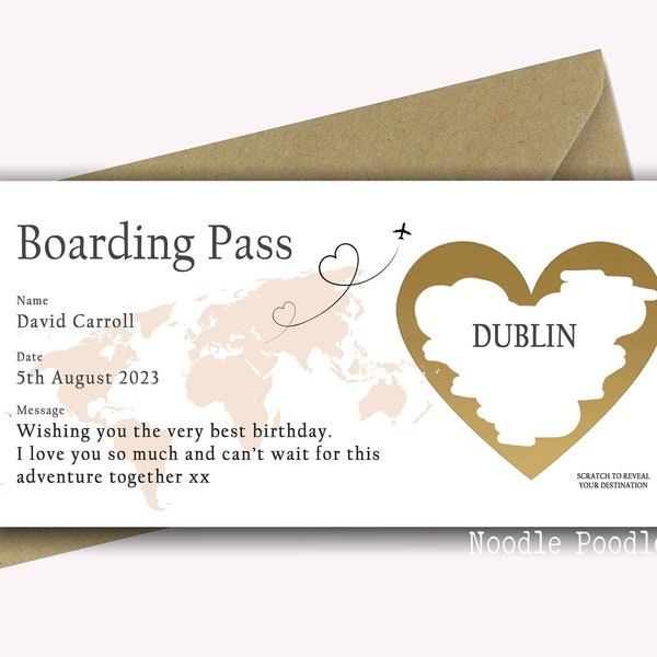 Personalised Scratch Reveal Boarding Pass | Scratch Off Surprise Boarding Card | Faux Fake Boarding Pass For Surprise Holiday  Reveal