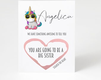 You're Going To Be A Big Sister Scratch Card | Pregnancy Reveal Annoucement Card | Baby Reveal | Unicorn