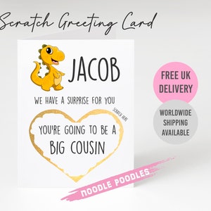 Vous allez être un grand cousin carte de vœux | Carte de révélation de grossesse | Révélation de grossesse personnalisée | Carte à gratter pour révéler. N'importe quel rôle imprimé