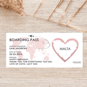 Tarjeta de cumpleaños sorpresa personalizada / Tarjeta de embarque personalizada / Billete de tarjeta de embarque para revelar un destino sorpresa de vacaciones