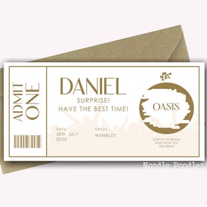 carte d'anniversaire personnalisée OASIS | Billets de concert Surprise personnalisés | Révélation surprise pour un concert | Concert surprise à gratter