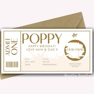 Biglietto d'auguri a sorpresa personalizzato / Biglietti per concerti a sorpresa personalizzati / Rivelazione a sorpresa per il concerto / Concerto a sorpresa da grattare