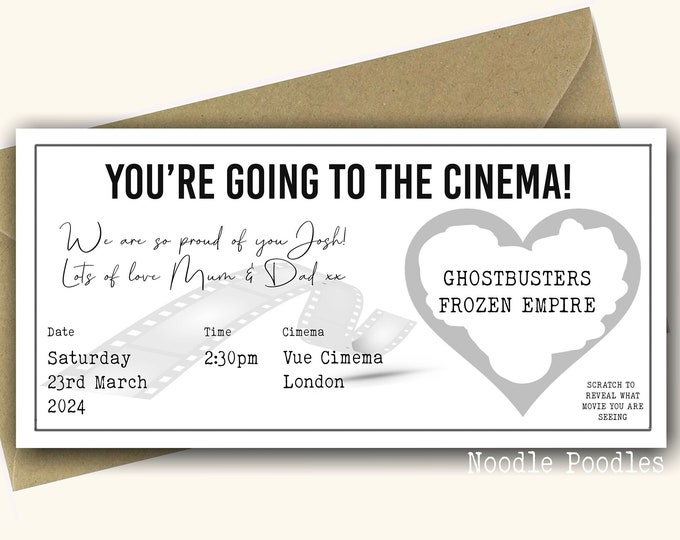 Personalised Surprise Birthday Card | Personalised Surprise Cinema Tickets | Surprise Reveal For Movie Night | Scratch Off For Cinema Treat