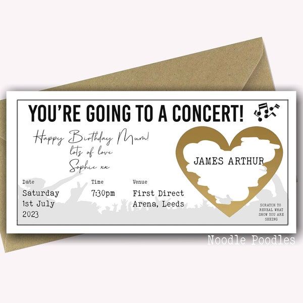 Gepersonaliseerde verrassingsverjaardagskaart | Gepersonaliseerde verrassingsconcertkaartjes | Verrassingsonthulling voor concert | Scratch-off verrassingsoptreden