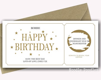 Kraskaart Verjaardag | Gepersonaliseerd onthullingscadeau | Gepersonaliseerde kraskaart verjaardag | Luxe Scratch To Reveal-ticket | Fijne verjaardag
