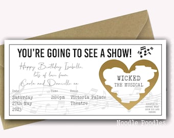 Personalised Scratch To Reveal Theatre Tickets | Surprise Reveal For Musical Show | Scratch Off Surprise Gig | Birthday Musical Theatre Gift
