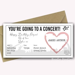 grattage personnalisé pour révéler des billets de concert surprises | Révélation surprise pour un concert | Concert surprise à gratter | Concert d'anniversaire surprise