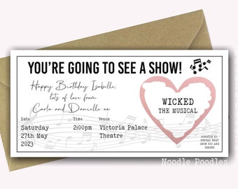 carte d'anniversaire surprise personnalisée | Billets de théâtre surprise personnalisés | révélation surprise pour un spectacle musical | Concert surprise à gratter