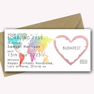 carte d'anniversaire surprise personnalisée | Carte d'embarquement personnalisée | Fausse carte d'embarquement pour une destination surprise