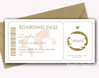 Carte d'embarquement personnalisée à gratter | carte d'embarquement surprise à gratter | Carte d'embarquement fantaisie pour une révélation surprise des Fêtes