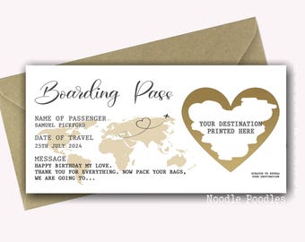 Carte d'embarquement personnalisée à gratter | carte d'embarquement surprise à gratter | Carte d'embarquement fantaisie pour une révélation surprise des Fêtes