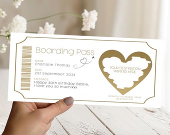 Carte d'embarquement personnalisée à gratter | carte d'embarquement surprise à gratter | Une carte d'embarquement originale pour des vacances surprises