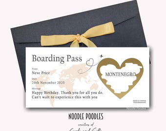 Personalised Holiday Boarding Pass, Scratch To Reveal Surprise, Holiday Birthday Gift, Scratch Card Destination Reveal