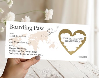 Carte d'embarquement personnalisée à gratter | carte d'embarquement surprise à gratter | Carte d'embarquement fantaisie pour une révélation surprise des Fêtes