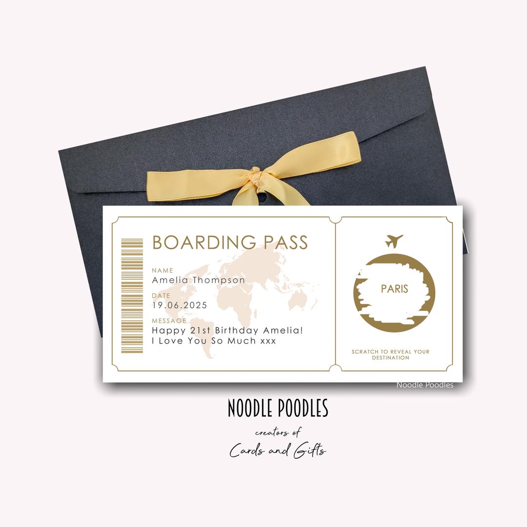 Boding Card Personalised Scratch Reveal Boarding Pass | Scratch off Surprise ...