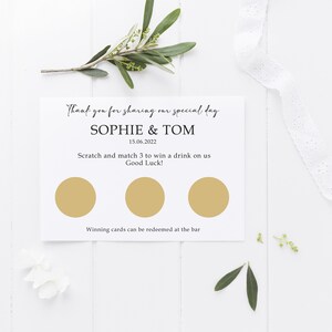 Personalised Wedding Scratch to Win Cards Wedding Favours Drinks Token Custom Scratch to win Card Fun Unusual Wedding Favour image 4