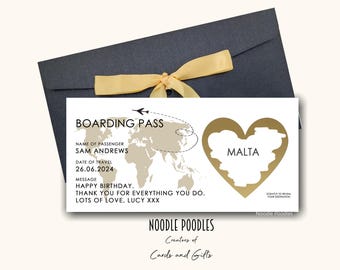 Personalised Holiday Boarding Pass, Scratch to reveal surprise, Holiday Birthday Gift, Scratch card destination reveal