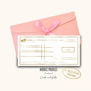 Personalised Wedding Day Cheque | Honeymoon Fund Money Gift | Surprise Card | Voucher | Wallet | For Newly Weds