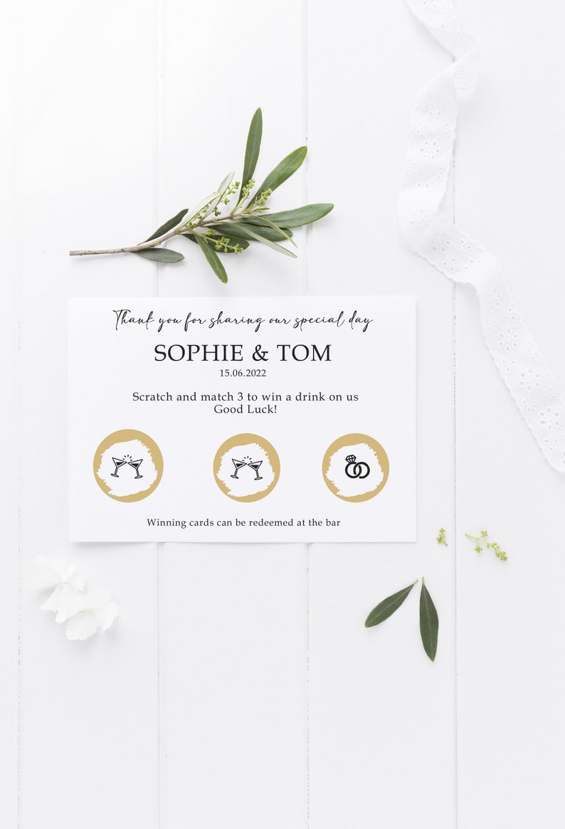 Personalised Wedding Scratch to Win Cards Wedding Favours Drinks Token Custom Scratch to win Card Fun Unusual Wedding Favour image 2