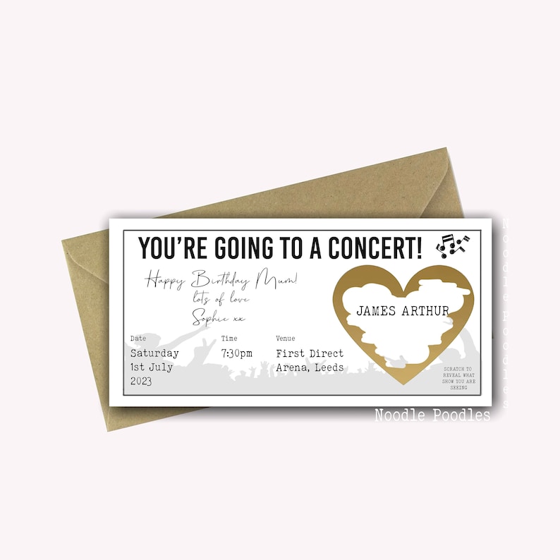 Personalised Surprise Birthday Card Personalised Surprise Concert Tickets Surprise Reveal For Concert Scratch Off Surprise Gig image 1